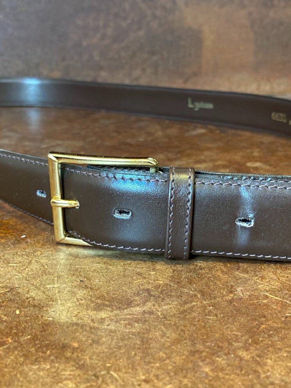 Vintage Lyntone Brown Leather Belt 46” Western Made in USA Cowhide